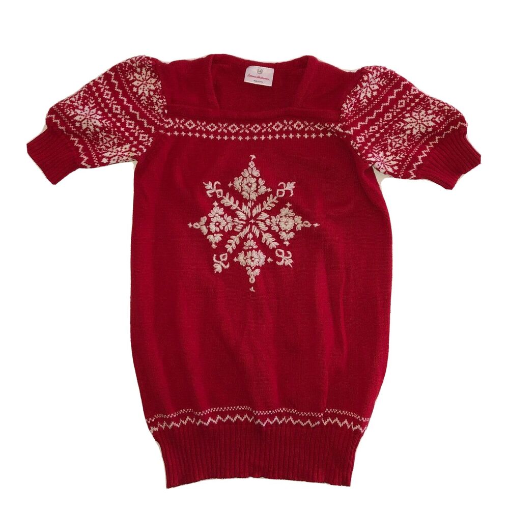 Hanna Andersson Sweater 140 Girls 10 Red Snowflake Nordic Tunic Top Knit